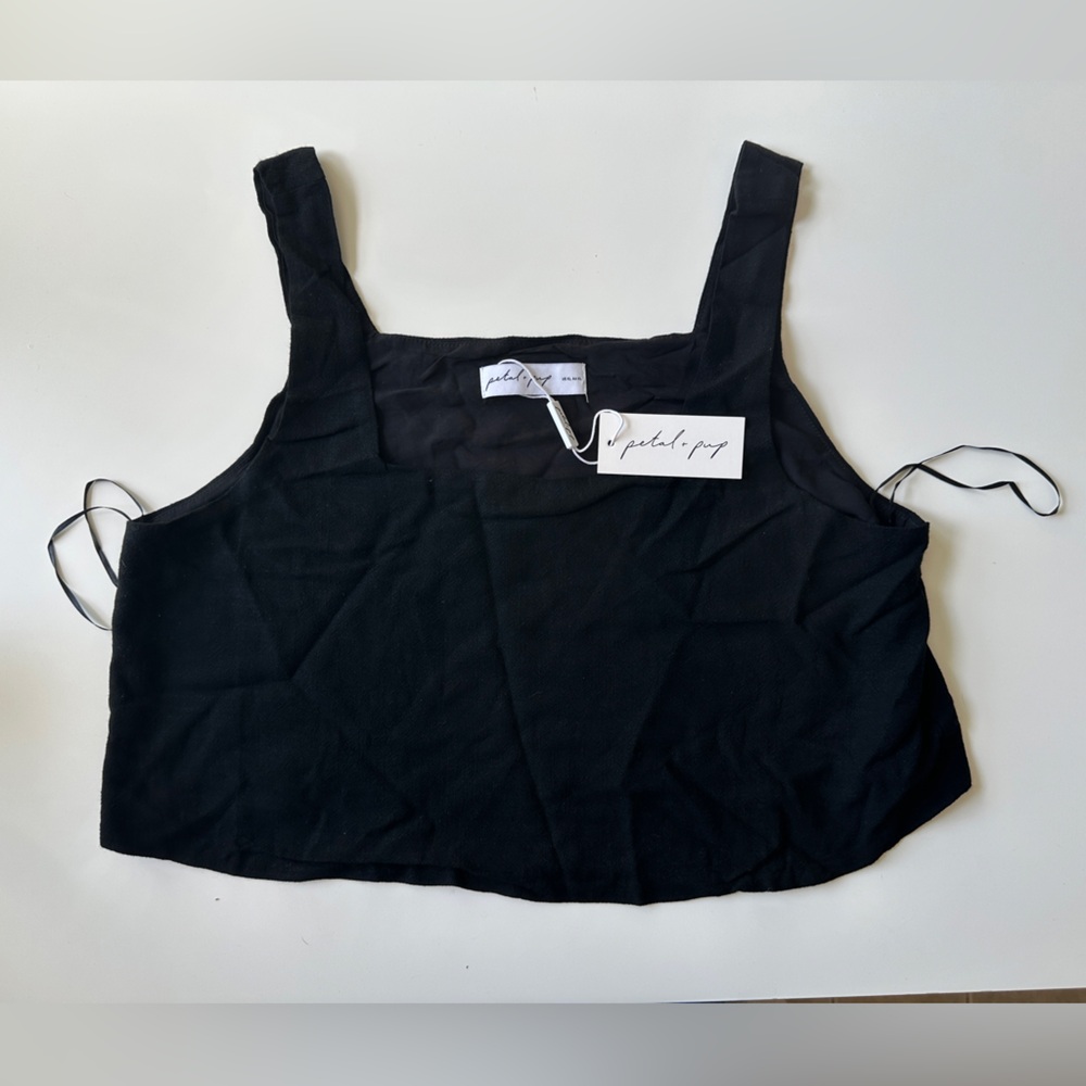 NWT Petal & Pup Eleanor 100% Linen Black Cropped Top - Size XL